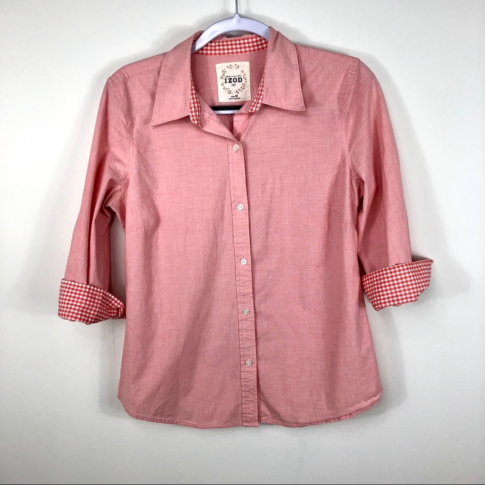 Izod‎ red Gingham button up rolled cuff shirt Sz Md